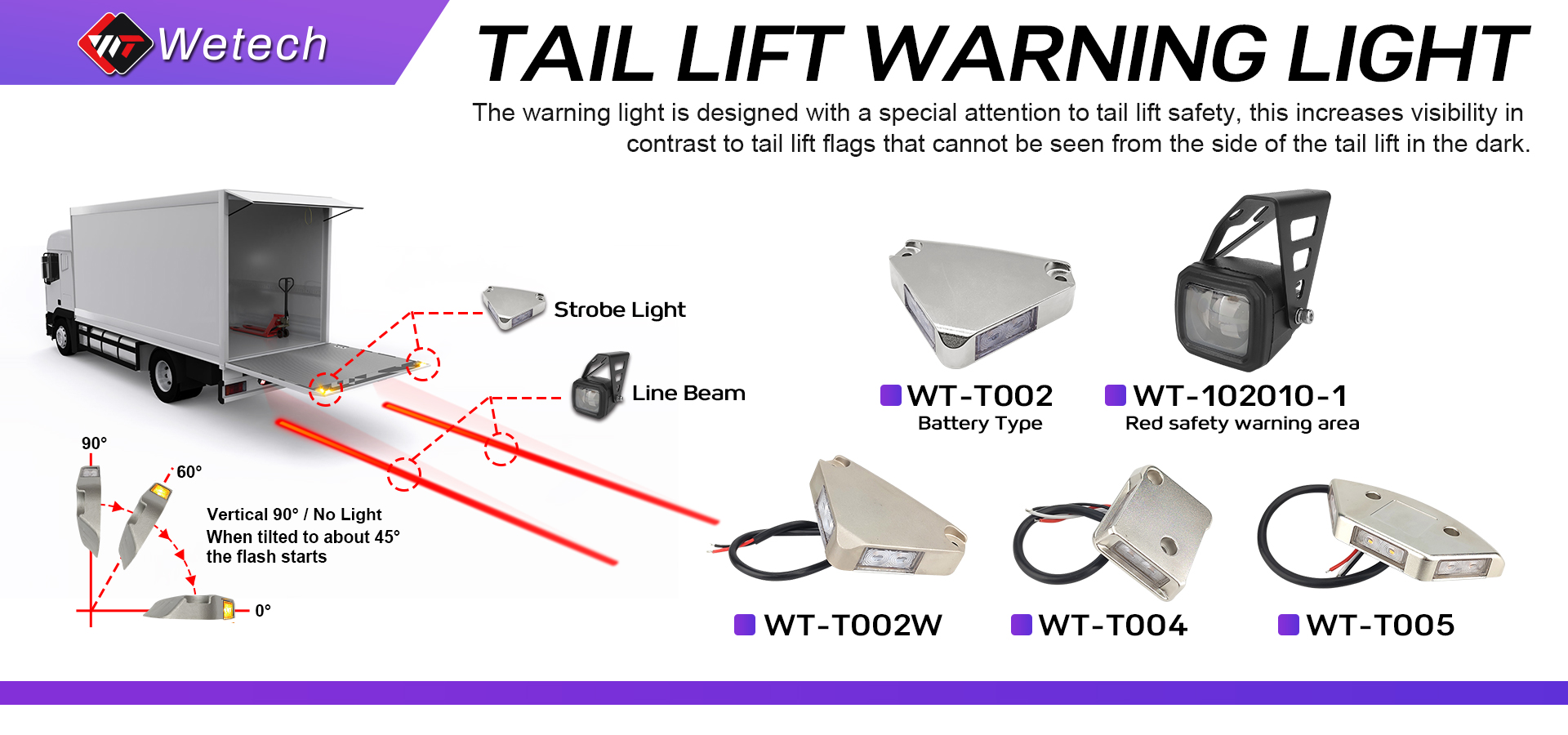 WETECH 2" Tail Lift Platform Line Beam Safety Warning Lights