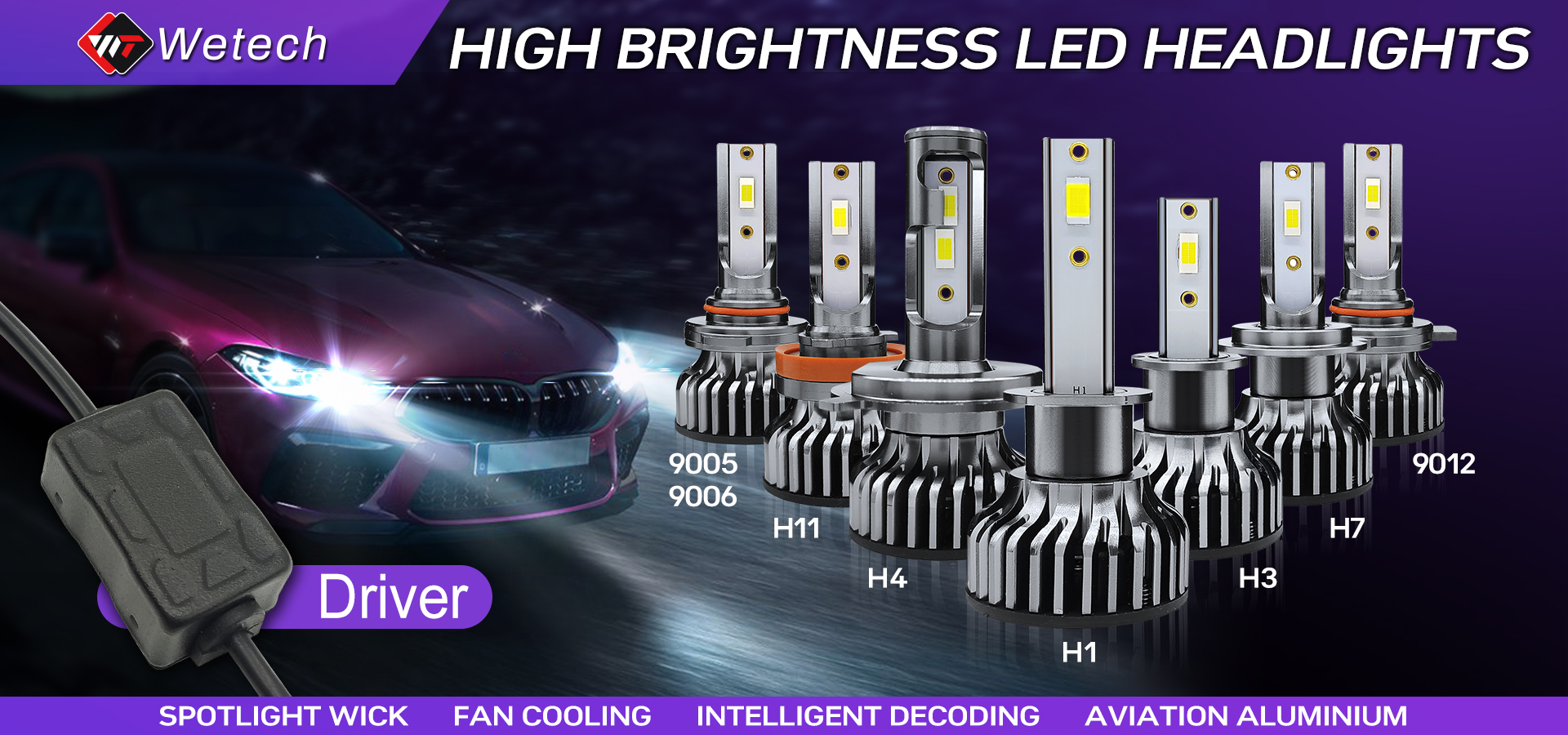 WETECH 25W LED Headlight Bulbs 9005 Socket Auto Car LED Headlamp