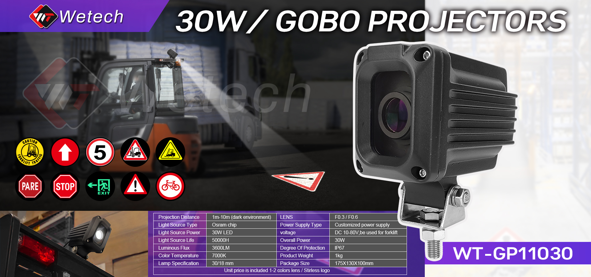 Projecteur Gobo WETECH 30W avec Logo personnalisé, lumières publicitaires