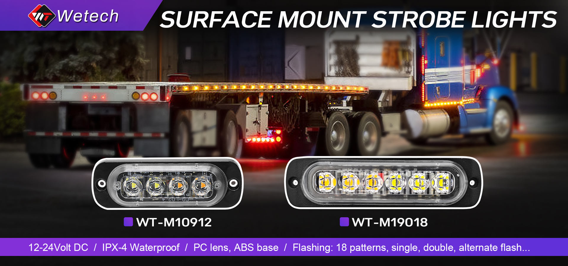 WETECH 2" LED 스트로브 조명 차량 측면 마커 표면 실장