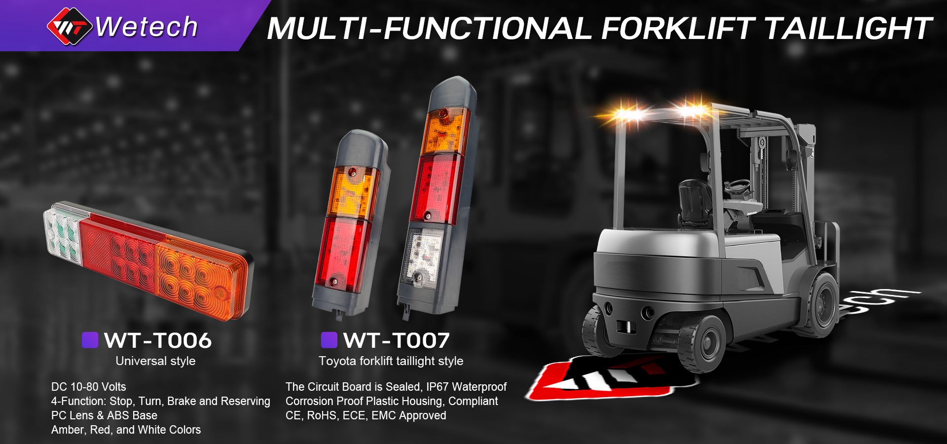 WETECH – feux arrière de chariot élévateur, combinaison de deux couleurs, Position latérale gauche